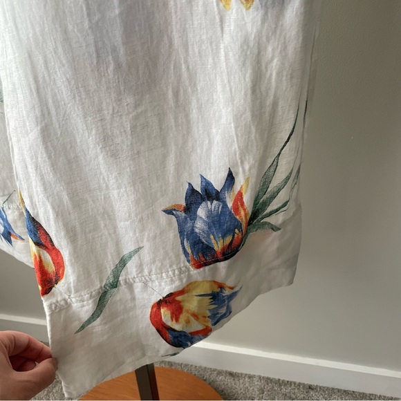Linen Wide Leg Floral Trouser Pants High Rise White Italian Italy Size Large XL - Picture 4 of 5